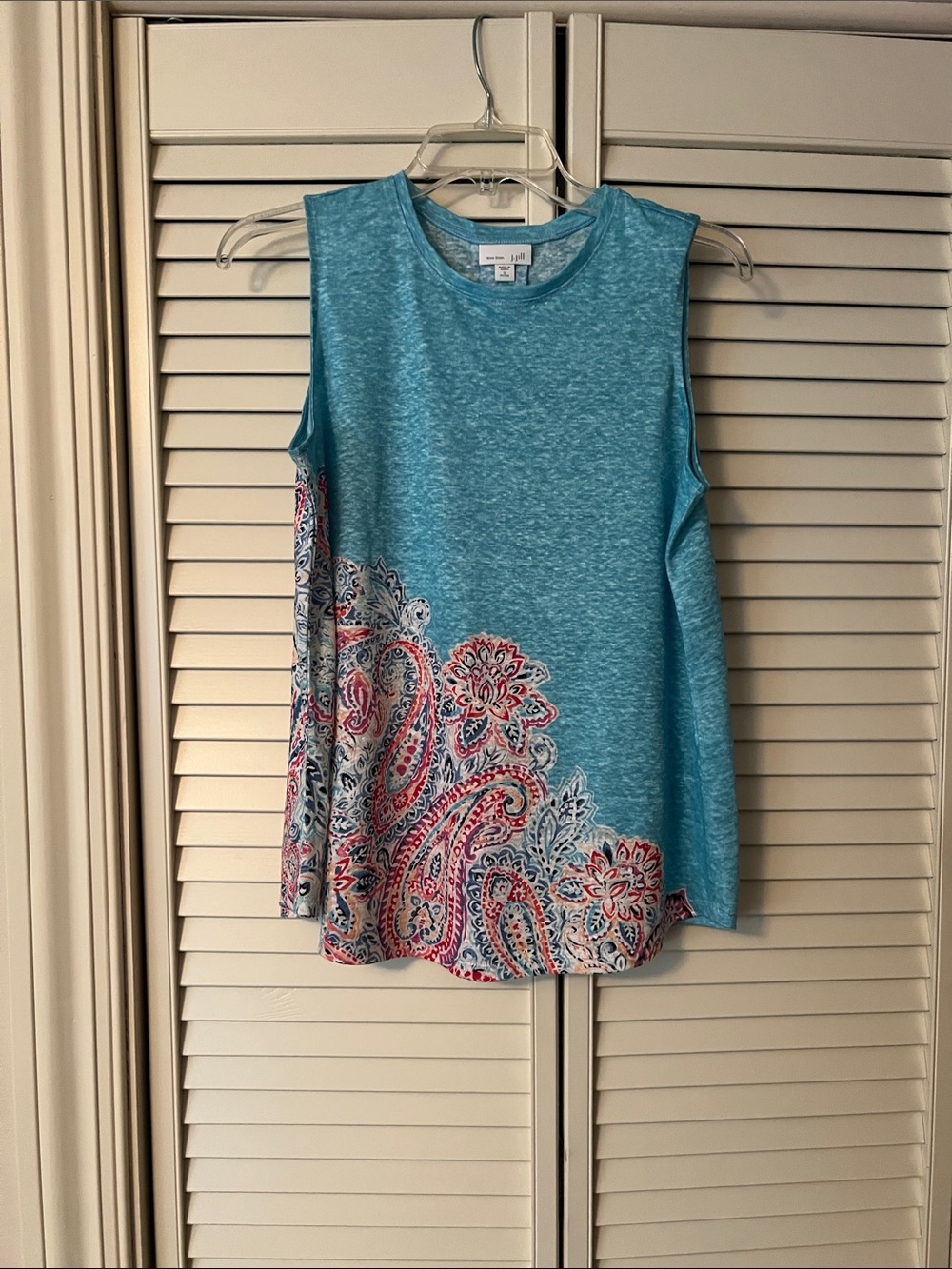 J. Jill Teal Sleeveless Tank with Red and White Paisley